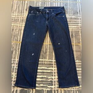 AG Adriano Goldschmied Dark Blue Cropped Jeans with factory paint stains